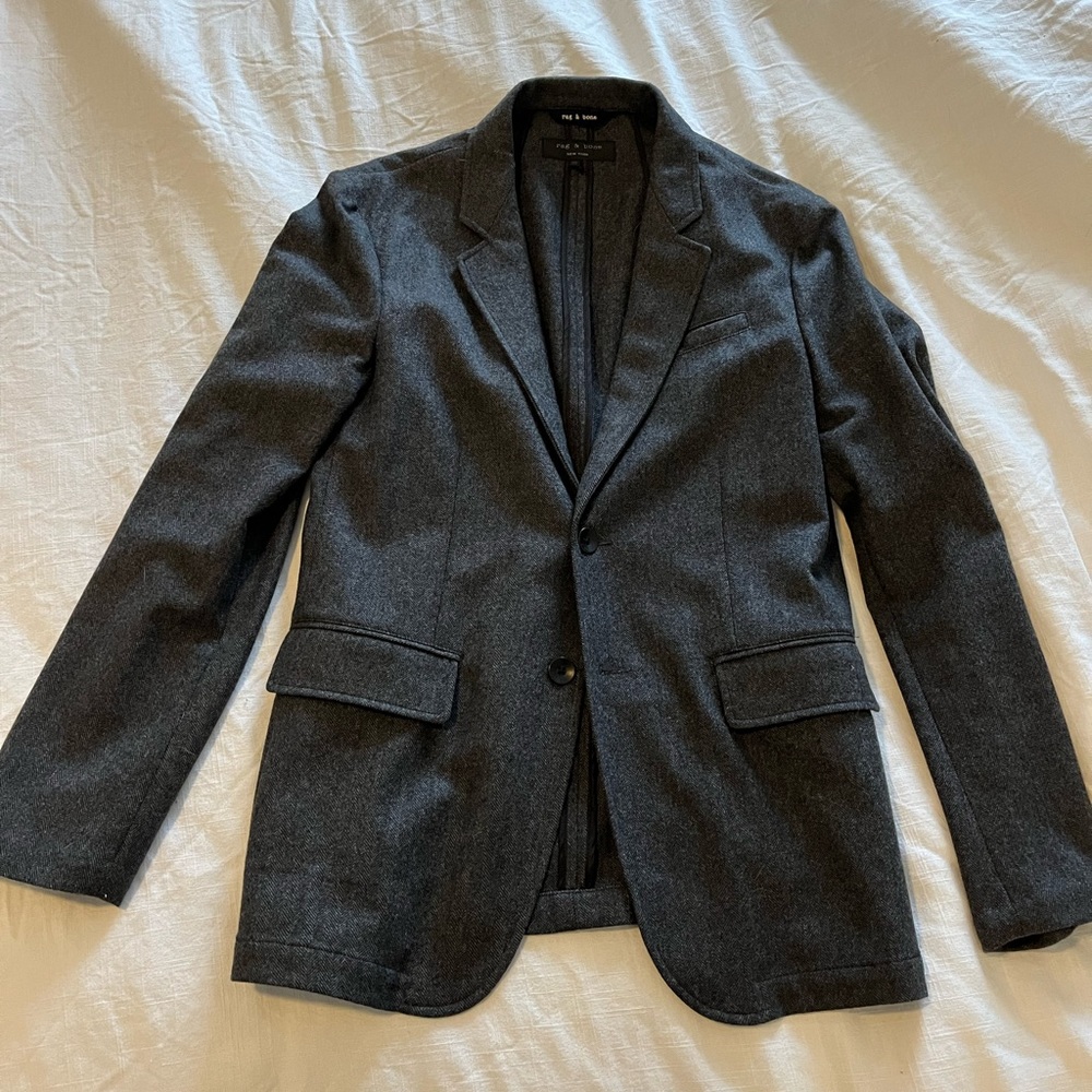 Rag & Bone charcoal herringbone unlined blazer